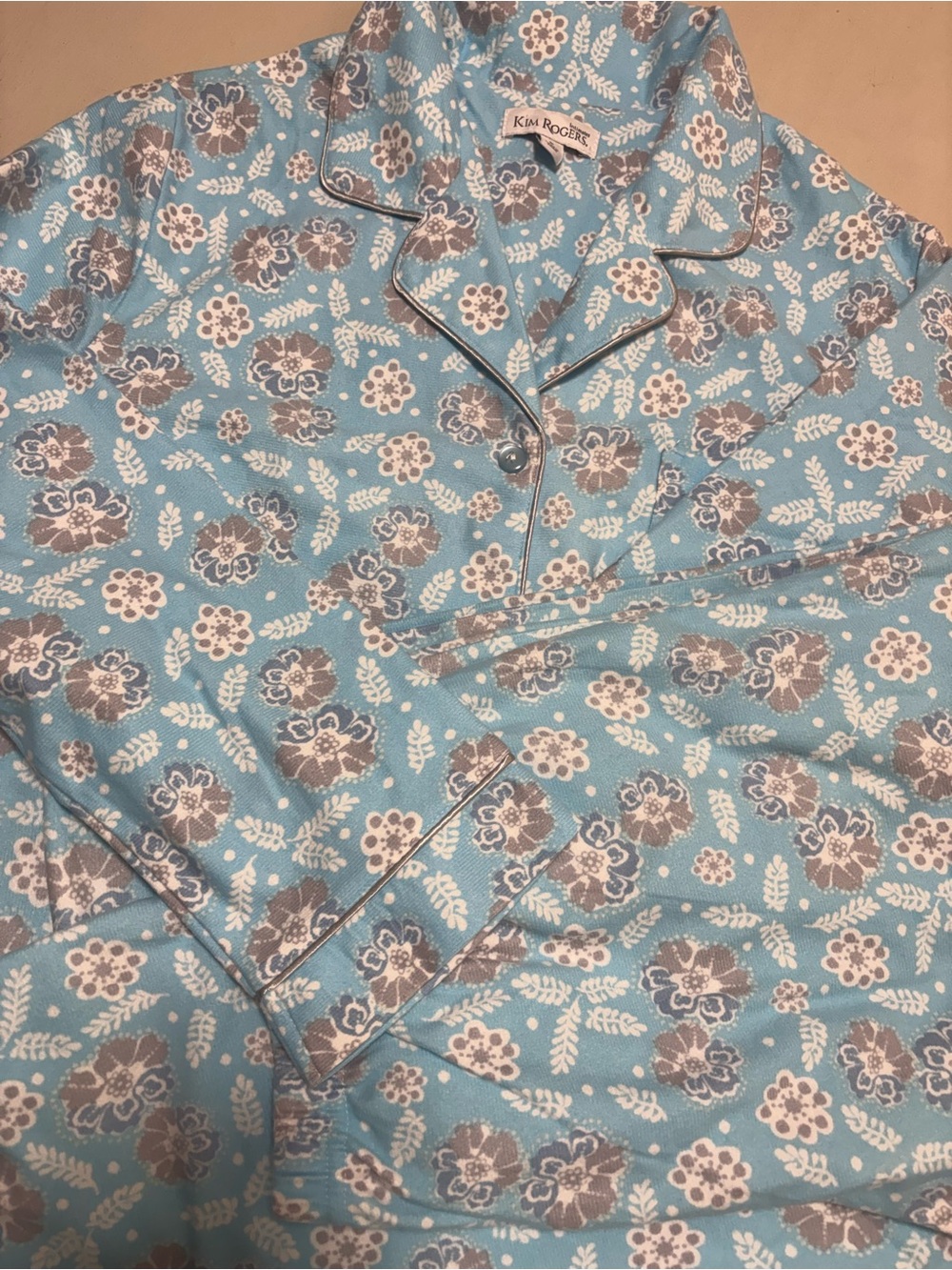 Kim Rogers Blue Floral Women's Pajama Top Size L